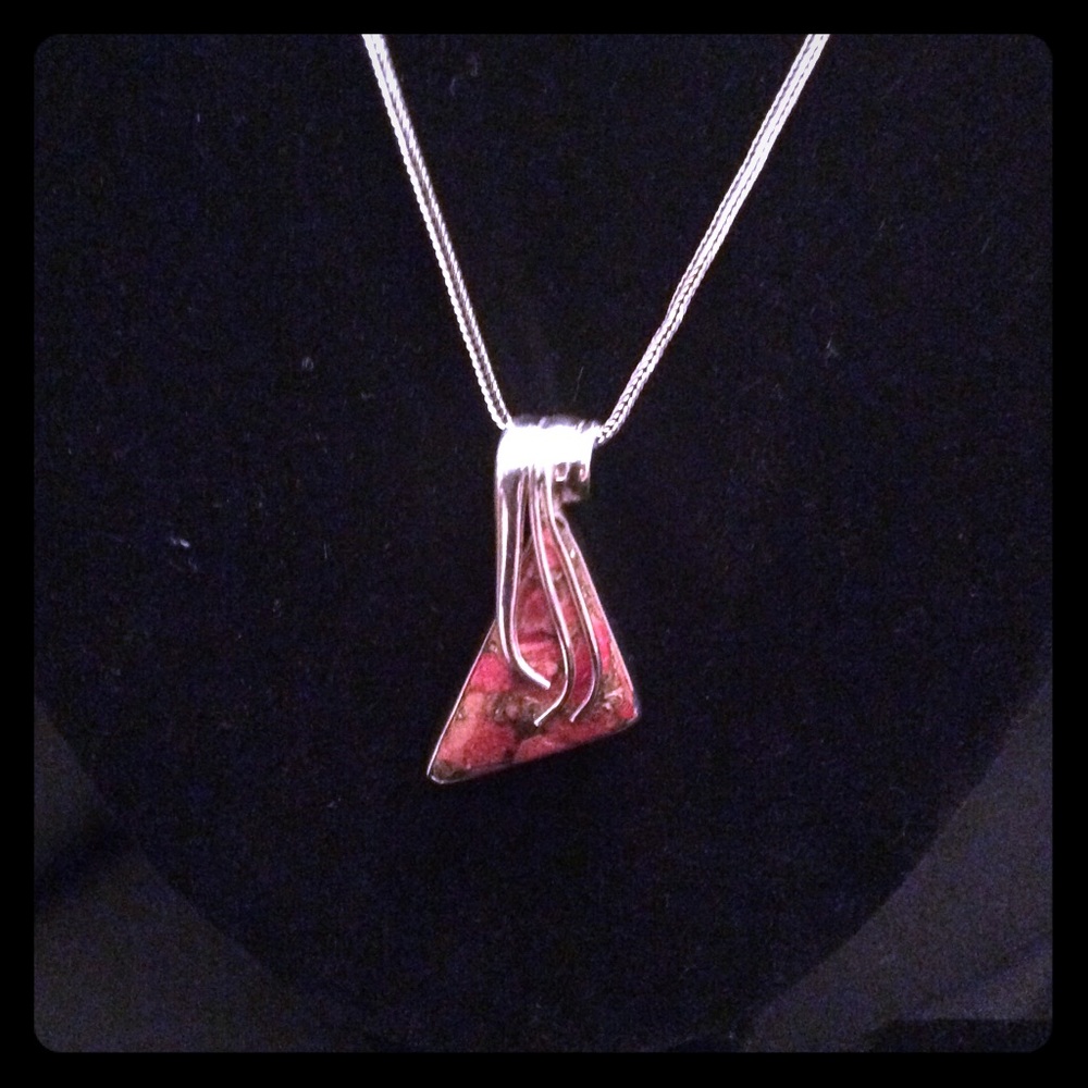 Red copper turquoise necklace in 925 SS